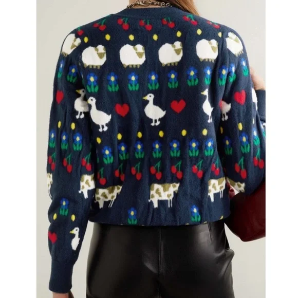 HVN Diana Fuzzy Brushed Intarsia Knit Animal Stripe Sweater - Picture 3 of 15